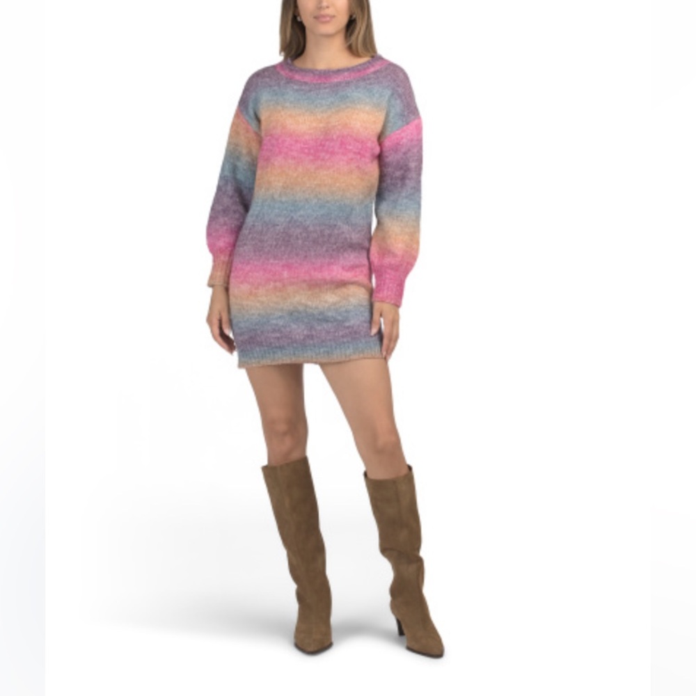 Rich & Famous multicolor stripe long sleeve sweater dress size large